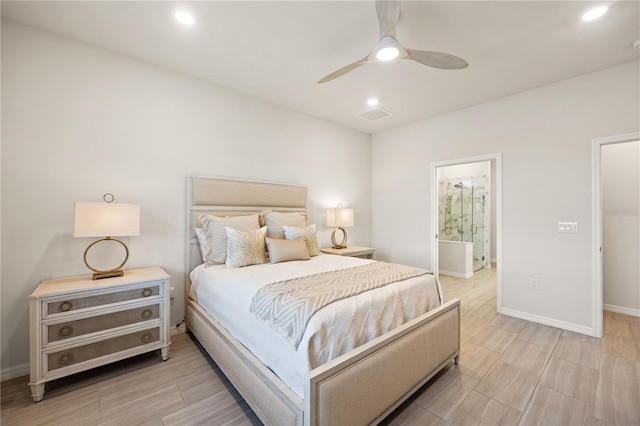 bedroom featuring ceiling fan and hardwood / wood-style floors