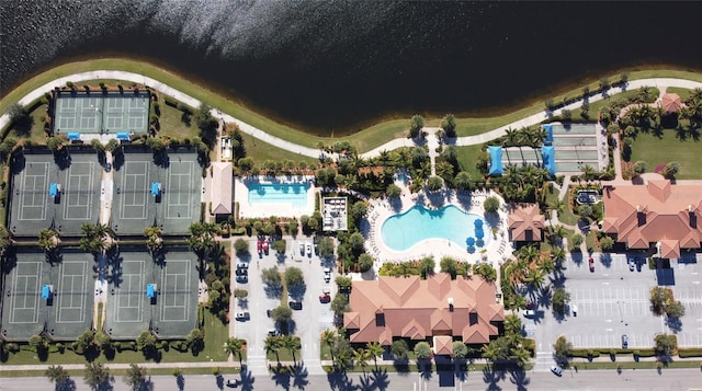 aerial view with a water view