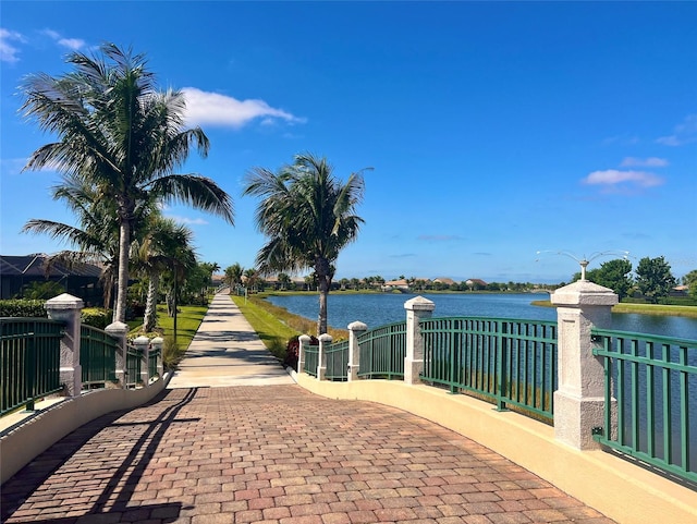 view of property's community with a water view