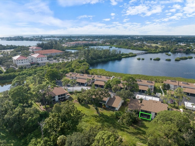 bird's eye view featuring a water view