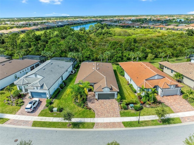 bird's eye view featuring a water view