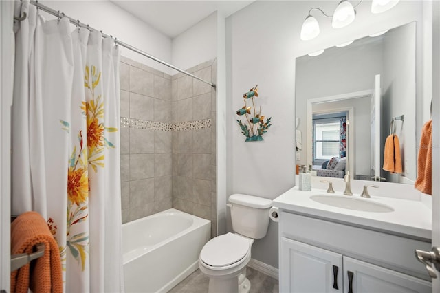 full bathroom featuring shower / tub combo, vanity, and toilet