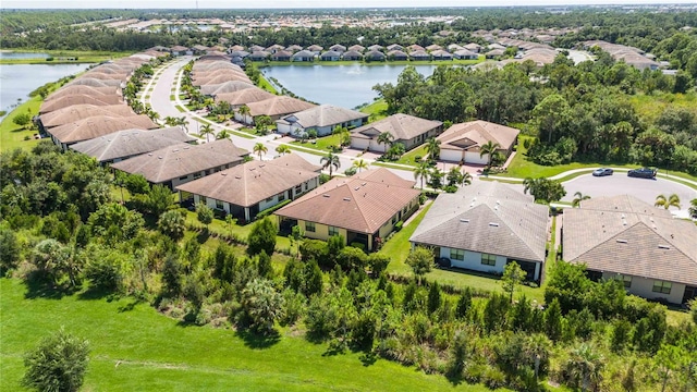 drone / aerial view featuring a water view