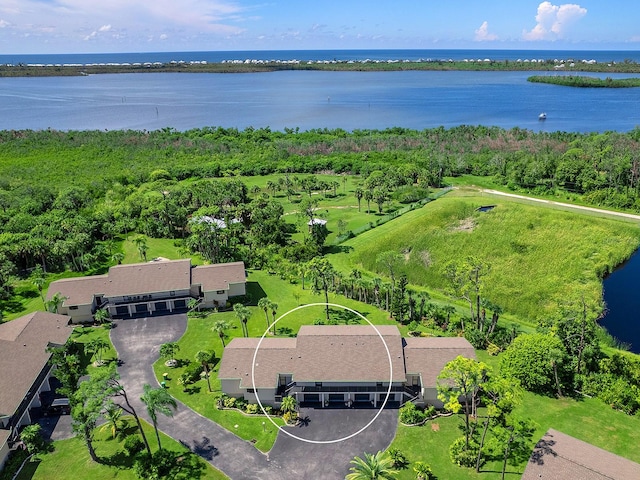 aerial view with a water view