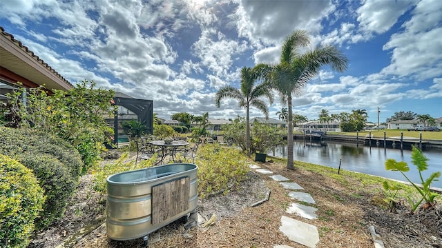 view of yard with a water view