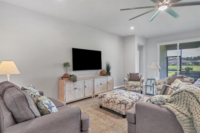 living room with ceiling fan