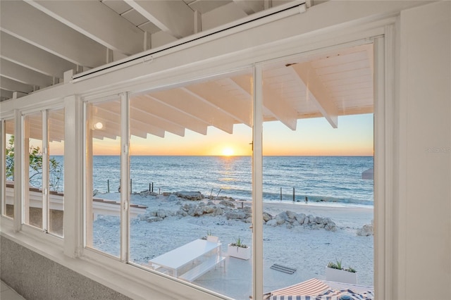 view of water feature with a view of the beach