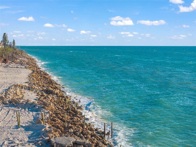 property view of water featuring a view of the beach