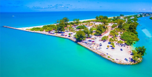 bird's eye view featuring a view of the beach and a water view