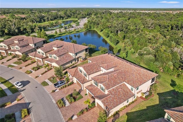 aerial view with a water view