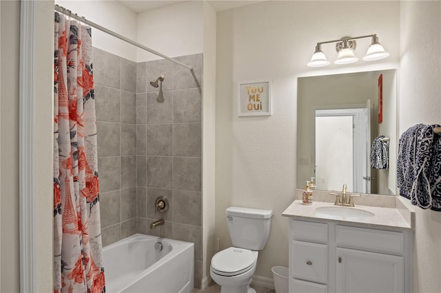 full bathroom with vanity, toilet, and shower / bath combo with shower curtain