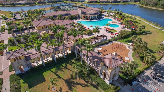 aerial view with a water view