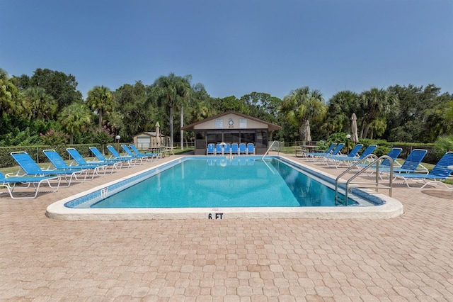 view of swimming pool with a patio area