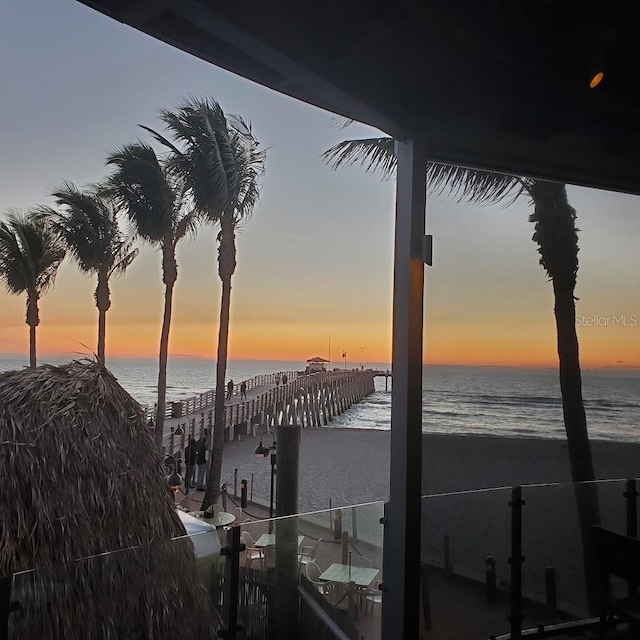 view of water feature with a view of the beach