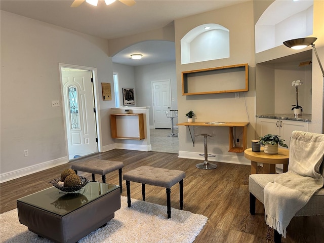 living room featuring dark hardwood / wood-style flooring