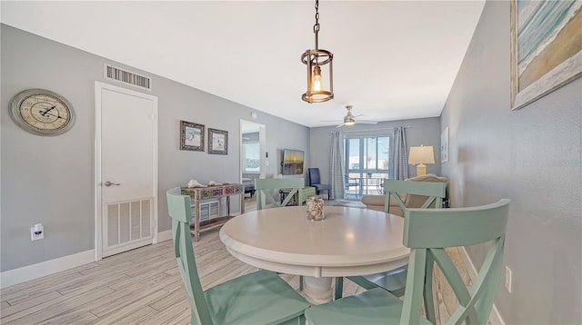 dining room featuring ceiling fan