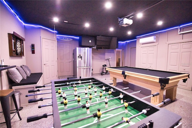 recreation room featuring a wall mounted AC and billiards