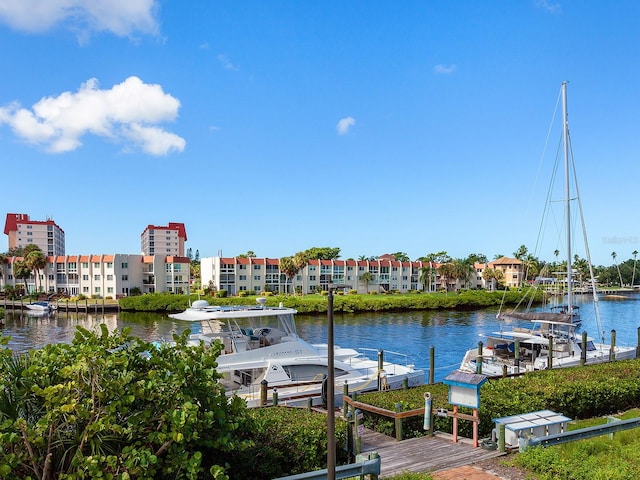 view of water feature featuring a dock