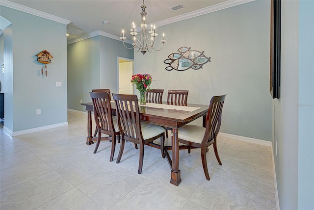 dining room featuring a chandelier and ornamental molding