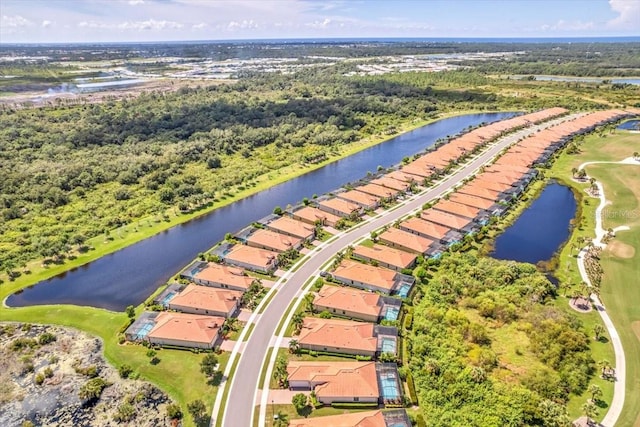 aerial view with a water view