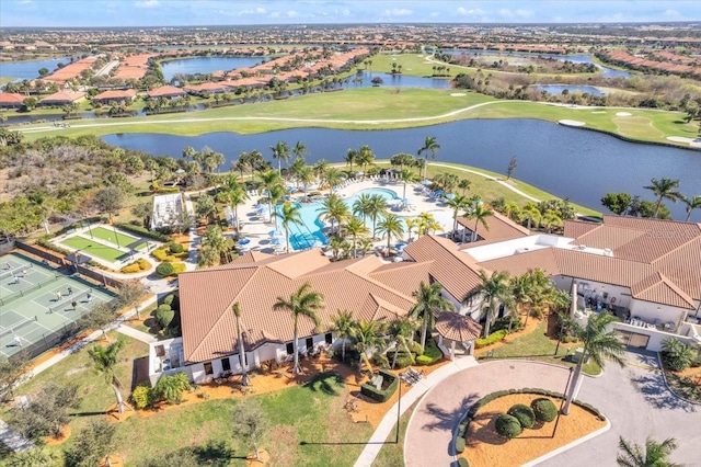 aerial view featuring a water view