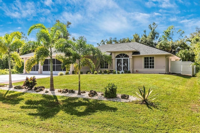 single story home with a front yard