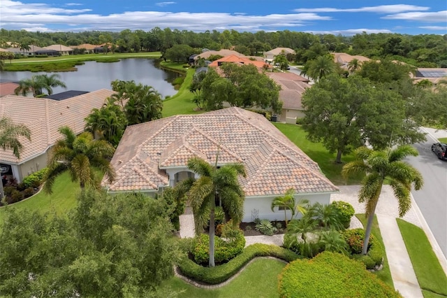 aerial view with a water view