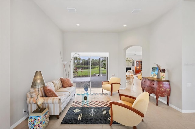 living room with light tile patterned floors