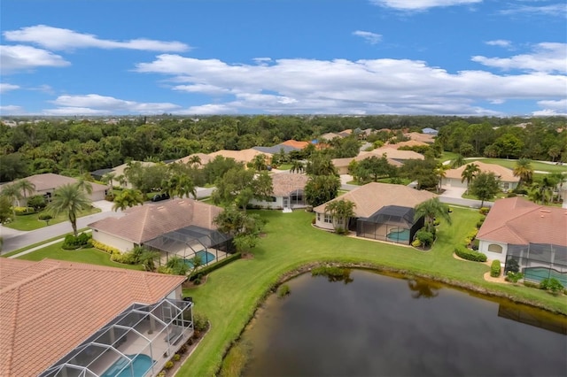 bird's eye view featuring a water view