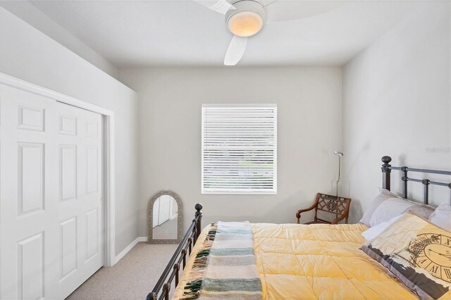 bedroom featuring ceiling fan and carpet flooring