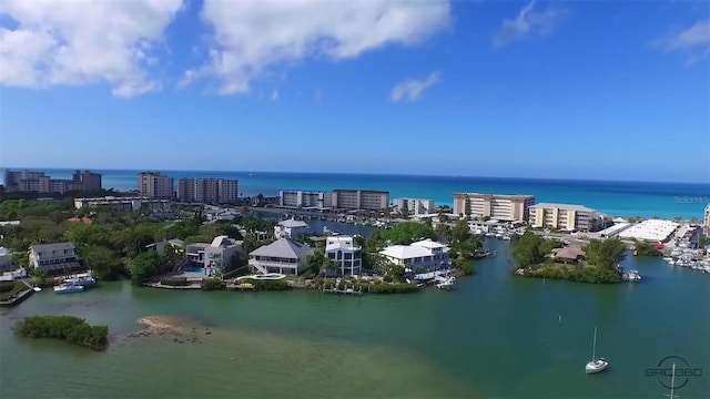 aerial view featuring a water view