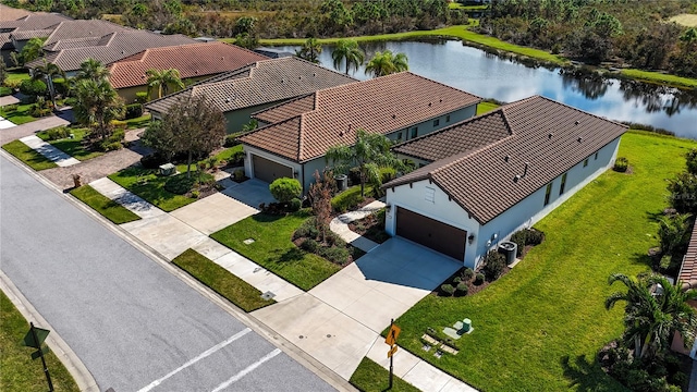 aerial view with a water view