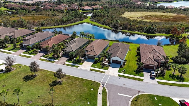 bird's eye view featuring a water view