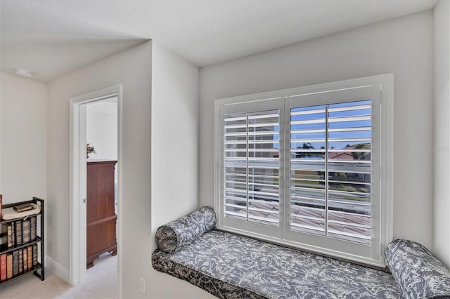 doorway to outside with light carpet and a wealth of natural light