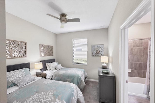 bedroom featuring ceiling fan and carpet floors