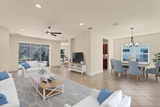 12273 Stuart Dr, Venice, FL 34293 - living area featuring recessed lighting, baseboards, visible vents, and light tile patterned floors
