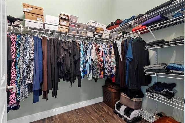 walk in closet with hardwood / wood-style flooring