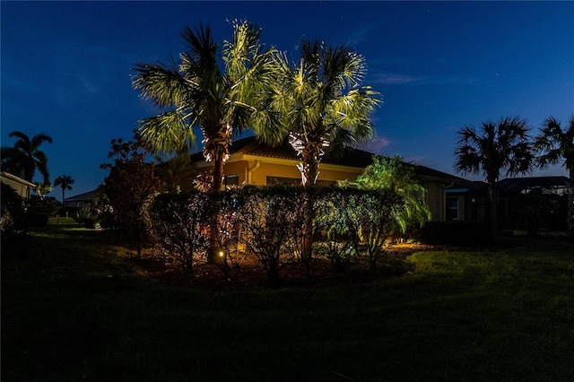 view of yard at night