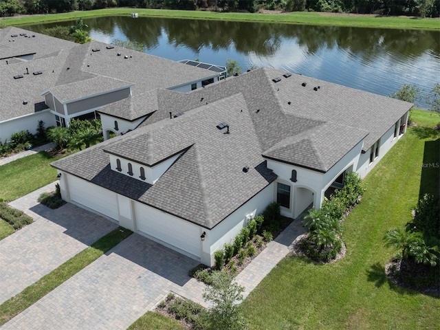 aerial view with a water view