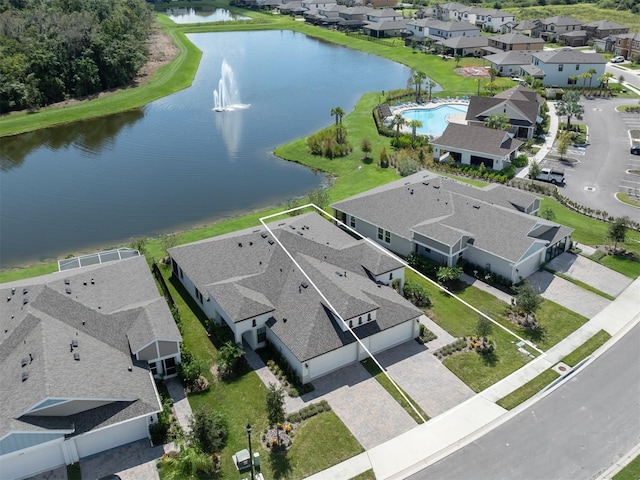 aerial view with a water view