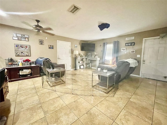 living room featuring ceiling fan