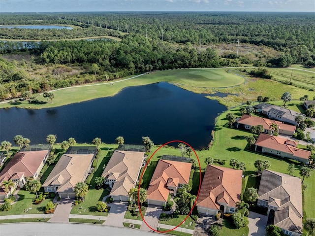 drone / aerial view featuring a water view