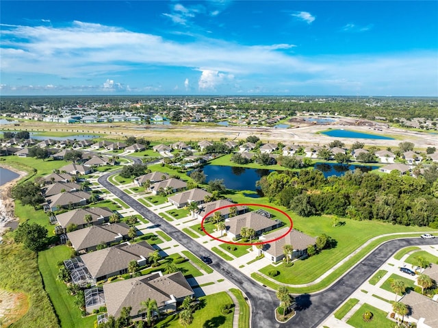 aerial view with a water view