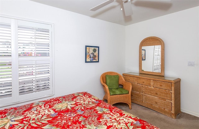 bedroom with carpet floors and ceiling fan