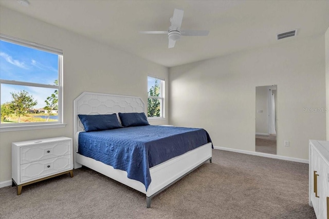 bedroom with carpet floors and ceiling fan