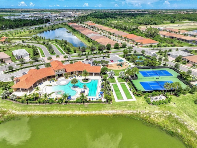 aerial view with a water view