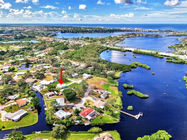 aerial view with a water view