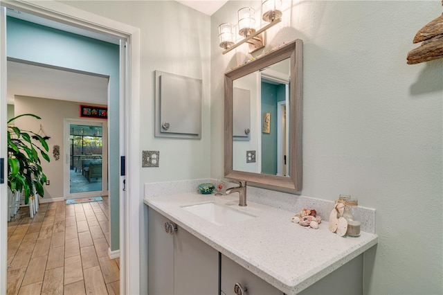 bathroom with vanity and wood-type flooring