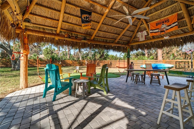 view of patio / terrace with a gazebo and ceiling fan