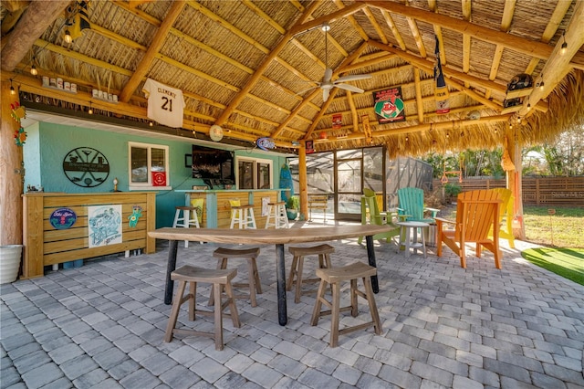 view of patio featuring a gazebo and ceiling fan